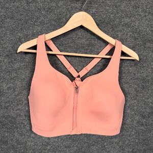 Athleta Womens Size 36D Sports‎ Bra Peach Orange Advance Zip Front Racerback